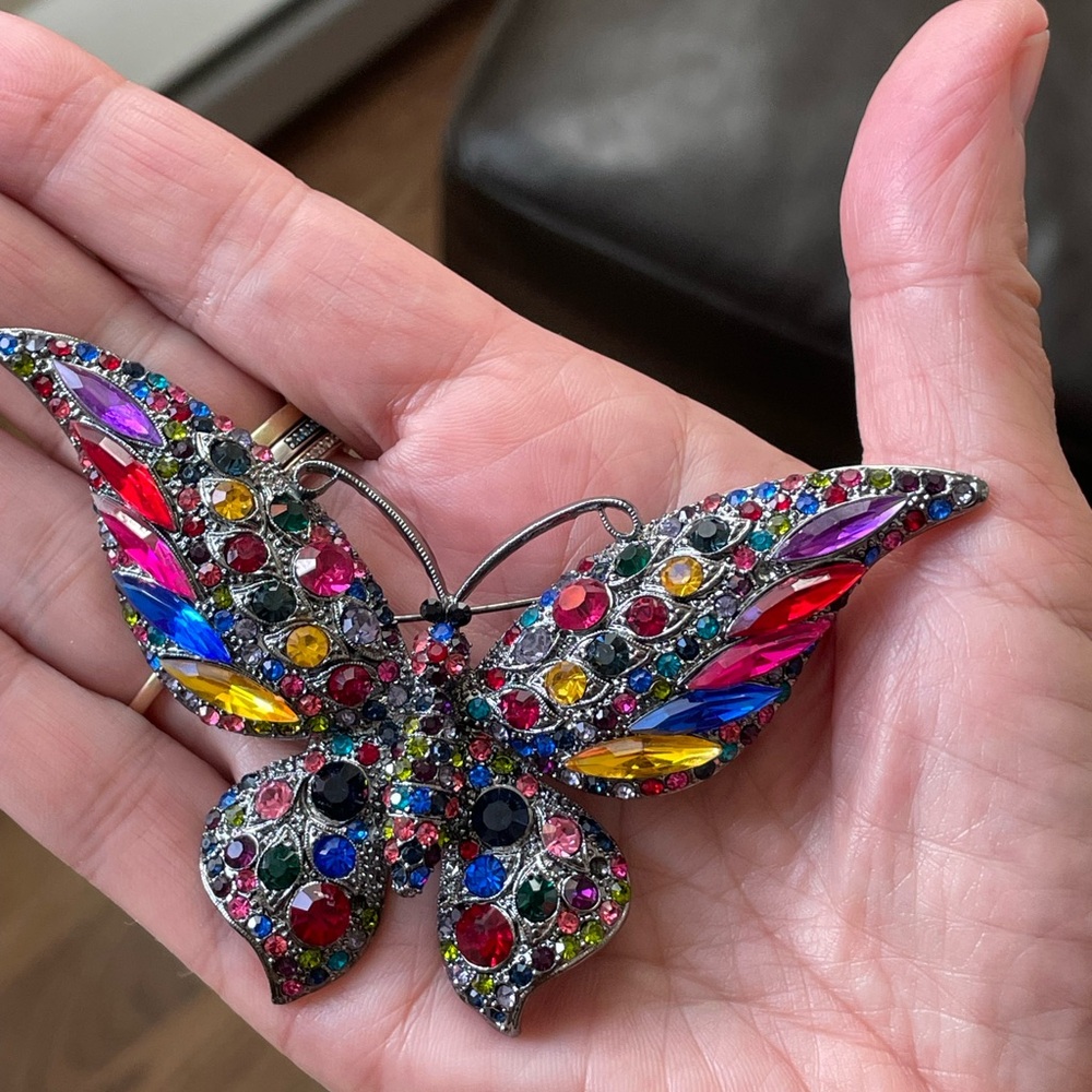 Large Colorful Rhinestone Butterfly Brooch Pin - Picture 5 of 6